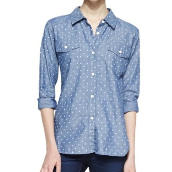 Generation Love Samuel Star-Print Chambray Shirt Size Small - Picture 1 of 8